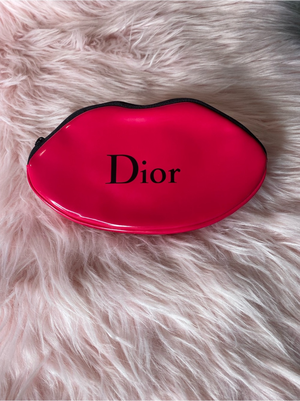Dior Lip-Shaped Cosmetic Pouch in Hot Pink with Black Logo